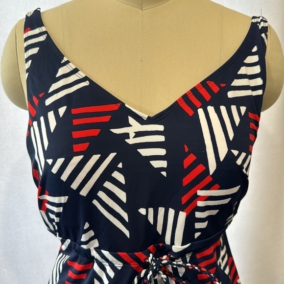 Denim&Co Striped Navy and Red One Piece Swimsuit - Picture 1 of 8